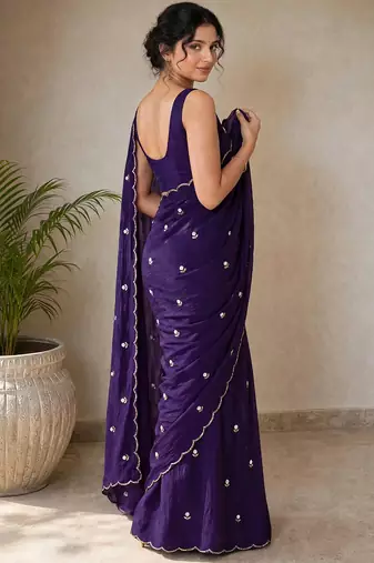 Designer crush saree with handwork floral butti and embellished border