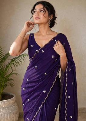 Designer crush saree with handwork floral butti and embellished border 5