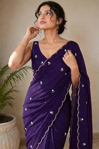 Designer crush saree with handwork floral butti and embellished border