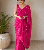 Partywear crush saree with elegant flower butti handwork and statement border