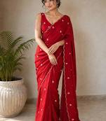 Premium partywear crush saree with flower butti handwork and beautiful border