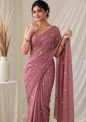 Partywear crush saree with handwork flower butti and elegant border 2