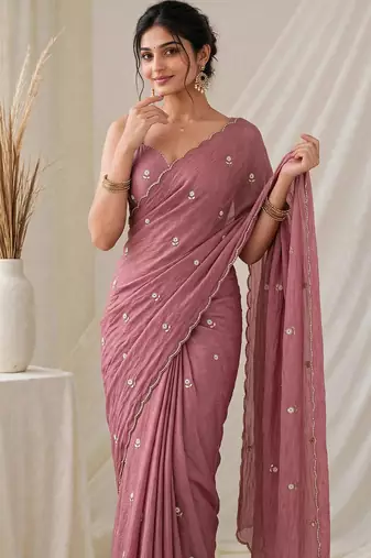 Partywear crush saree with handwork flower butti and elegant border