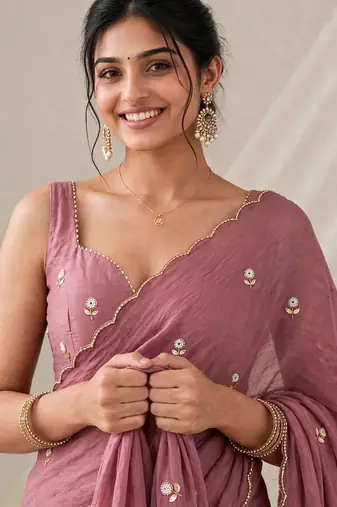 Partywear crush saree with handwork flower butti and elegant border