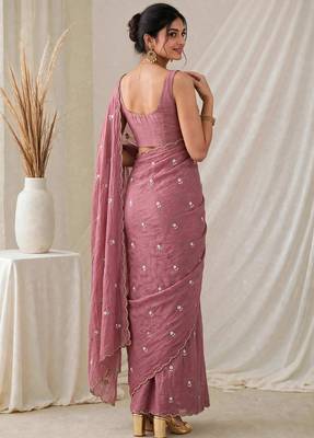 Partywear crush saree with handwork flower butti and elegant border 4