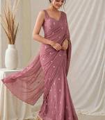 Partywear crush saree with handwork flower butti and elegant border