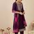 Purple embroidered straight kurta trousers with dupatta set