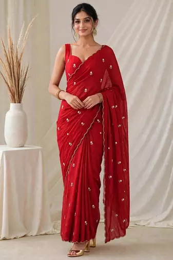 Premium partywear crush saree with flower butti handwork and beautiful border