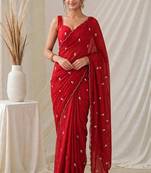 Premium partywear crush saree with flower butti handwork and beautiful border