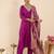 Purple embroidered straight kurta trousers with dupatta set