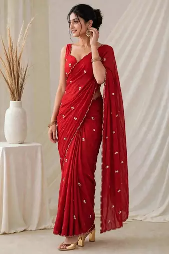 Premium partywear crush saree with flower butti handwork and beautiful border