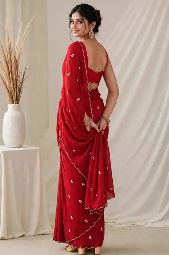 Premium partywear crush saree with flower butti handwork and beautiful border