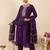 Purple embroidered straight kurta trousers with dupatta set