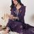 Purple embroidered straight kurta trousers with dupatta set