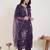 Purple embroidered straight kurta trousers with dupatta set