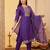 Purple woven design straight kurta trousers with dupatta set