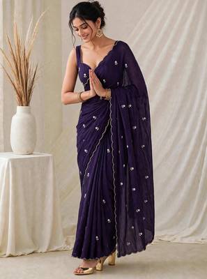 Designer crush saree with handwork floral butti and embellished border 1