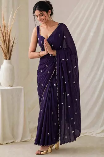 Designer crush saree with handwork floral butti and embellished border