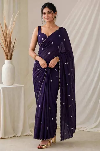 Designer crush saree with handwork floral butti and embellished border