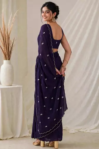 Designer crush saree with handwork floral butti and embellished border