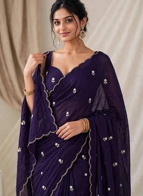 Designer crush saree with handwork floral butti and embellished border 4