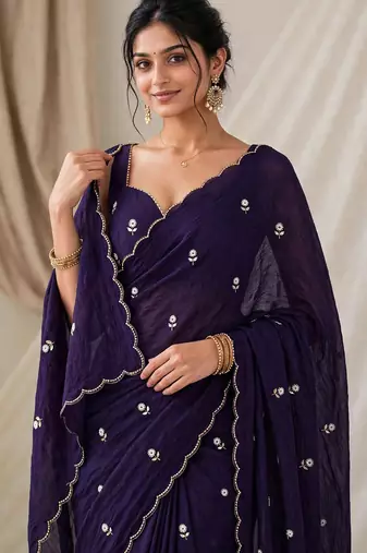 Designer crush saree with handwork floral butti and embellished border