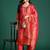 Red printed straight kurta trousers with dupatta set