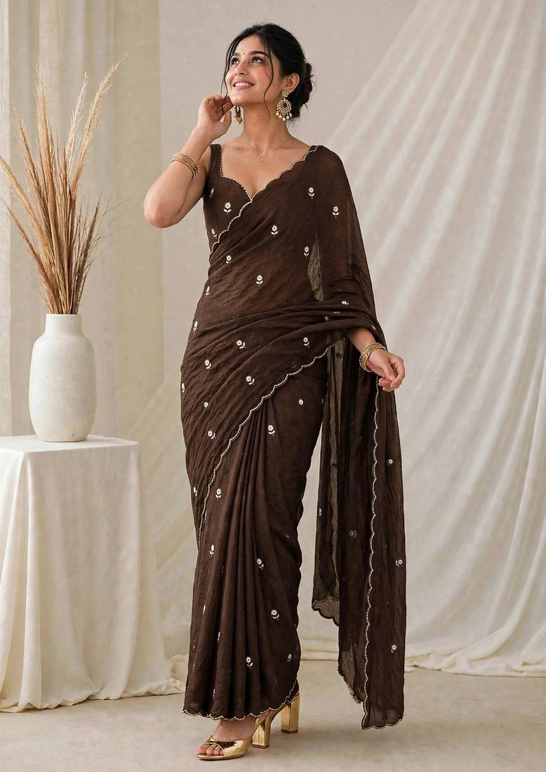 Premium crush saree with handwork flower butti and designer border