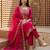 Pink embroidered straight kurta trousers with dupatta set