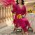 Pink embroidered straight kurta trousers with dupatta set