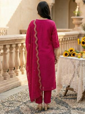 Pink embroidered straight kurta trousers with dupatta set 2