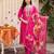 Pink embroidered straight kurta trousers with dupatta set