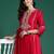 Magenta embroidered straight kurta trousers with dupatta set