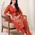 Orange embroidered straight kurta trousers with dupatta set
