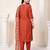 Orange embroidered straight kurta trousers with dupatta set
