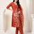 Orange embroidered straight kurta trousers with dupatta set