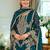Teal embroidered straight kurta trousers with dupatta set