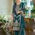 Teal embroidered straight kurta trousers with dupatta set