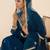 Teal embroidered straight kurta trousers with dupatta set