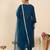 Teal embroidered straight kurta trousers with dupatta set