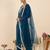 Teal embroidered straight kurta trousers with dupatta set