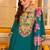 Teal embroidered a-line kurta trousers with dupatta set