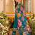 Teal embroidered a-line kurta trousers with dupatta set