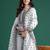 White woven design straight kurta trousers with dupatta set