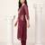 Burgundy embroidered straight kurta trousers with dupatta set