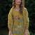 Yellow embroidered a-line kurta trousers with dupatta set