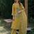 Yellow embroidered a-line kurta trousers with dupatta set
