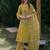 Yellow embroidered a-line kurta trousers with dupatta set