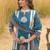Blue printed straight kurta trousers with dupatta set