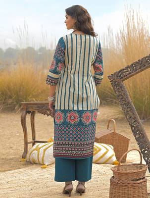 Blue printed straight kurta trousers with dupatta set 2